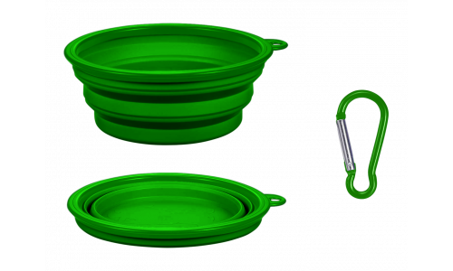 Bol pentru câine pliabil verde, capacitate 350ml, compact și prietenos pentru călătorii. Pliabil pentru portabilitate ușoară.