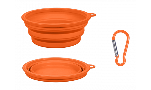 Bol portocaliu pliabil pentru câini, 350 ml, ideal pentru călătorii. Compact, ușor de pliat și de curățat.