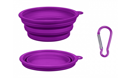 Bol violet pliabil pentru câini, 350 ml, ideal pentru călătorii. Compact, ușor de pliat și de curățat.