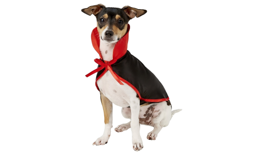 Costum de vampir pentru câine, negru și roșu, cu guler înalt și papion, set 2 în 1, ușor, durabil și ajustabil.