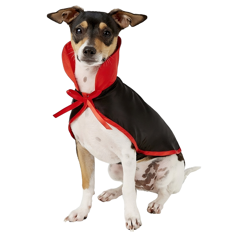 Costum Vampir de Halloween pentru Câini Costum de vampir pentru câine, negru și roșu, cu guler înalt și papion, set 2 în 1, ușor, durabil și ajustabil.