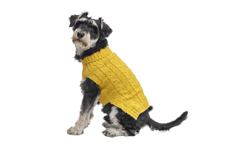Pulover cald din bumbac galben pentru câini, cu model împletit, protecție suplimentară, păstrează câinii confortabili.