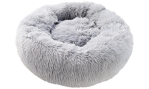 Pat de Lux Moale pentru Câini Pat de câine de lux, rotund, culoare gri, material moale de înaltă calitate, pentru confort de lux și design elegant.