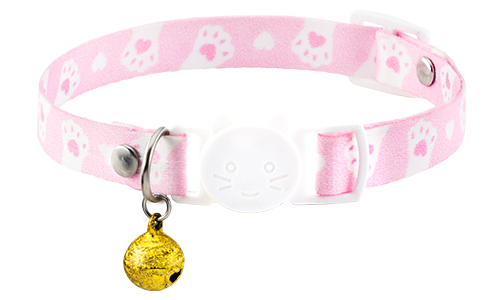Guler de pisică breakaway cu design floral, ajustabil și ușor pentru confort, cu cataramă albă și clopoțel aurie.