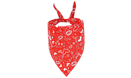 Bandană roșie pentru câini, cu inimioare și buze albe, perfectă pentru Valentine's Day, lavabilă manual și la mașină.