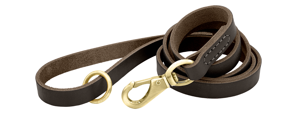 Lesă de Lux Pentru Câini din Piele Naturală Leash de câine din piele naturală maro de lux, 150 cm lungime, confortabil, cu cataramă aurie și inel durabil.