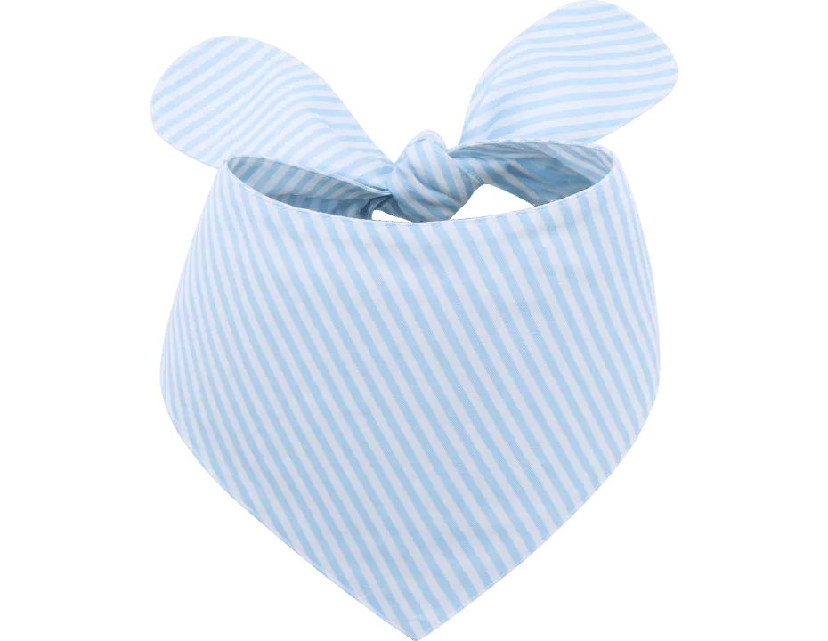Bandană pentru Câini Elegantă din Bumbac, Personalizată cu Nume Brodat Bandană personalizată pentru câini cu dungi albastre și albe, cu nod, personalizabilă cu nume brodat.