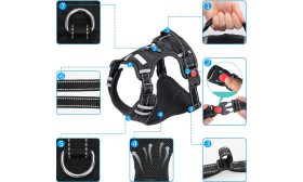 Ham anti-tractare, mărime mică, cu catarame rezistente, cusături reflectorizante și plasă respirabilă.