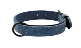 Zgardă din Catifea de Lux Pentru Câini Guler din catifea albastră cu căptușeală moale, 35-37 cm lungime, 1.7 cm lățime, pentru confort și durabilitate.